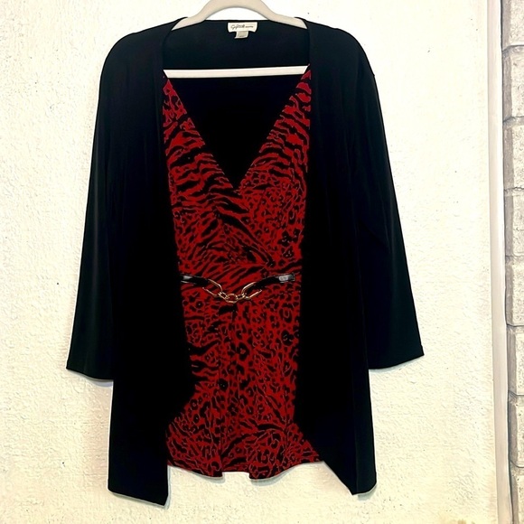 Jaclyn Smith animal print top with sewn in cardigan size large - Picture 1 of 8